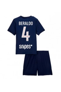Paris Saint-Germain Lucas Beraldo #4 Jalkapallovaatteet Lasten Kotipeliasu 2025-26 Lyhythihainen (+ Lyhyet housut)